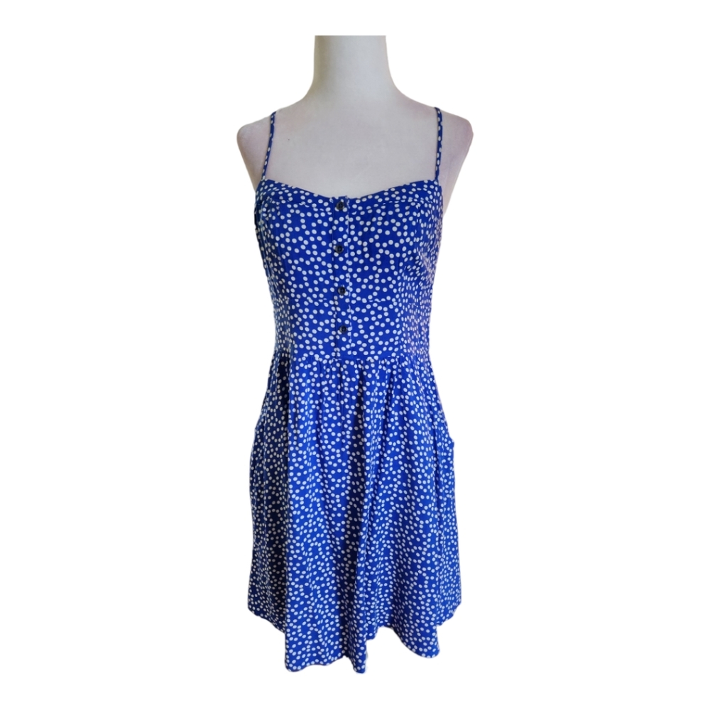 Women's Blue and White Polka Dot Sleeveless Express Sundress Size Small